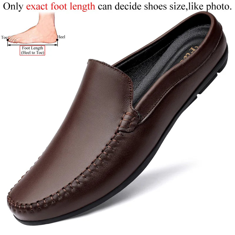 Summer Mens Low Casual Slip On Half Shoes For Men High Quality Leather Italian Designer Breathable