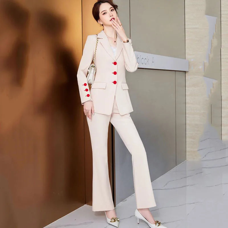 Maxy New Female Suit Jacket Bell Bottoms Two-Piece Suit Autumn Winter Office Women's Clothes Casual Trousers Suits Sets Work Clothes