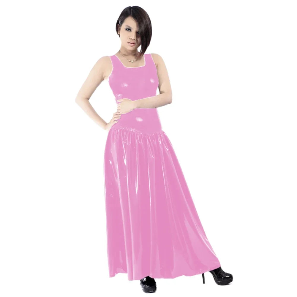 Maxy Women's PVC Tank Dress, Sleeveless Fit and Flared Dress, Raves Party Swing, Pleated Clubwear, Plus Size, Punk Fashion