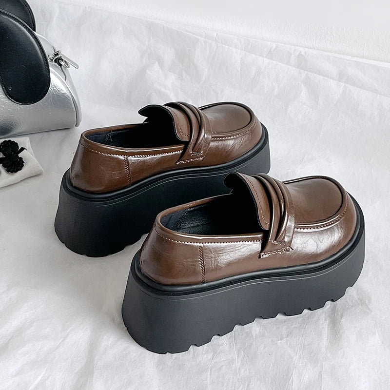 Maxy Women Shoes Autumn British Style Clogs Platform Oxfords Loafers With Fur Slip-on Fall New Preppy Creepers Leather Retro Slip On