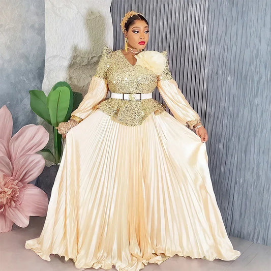 Amay Plus Size Evening Dresses for Women Luxury Solid Gown Elegant Turkey Wedding Party Long Dress Ankara Ladies Clothing