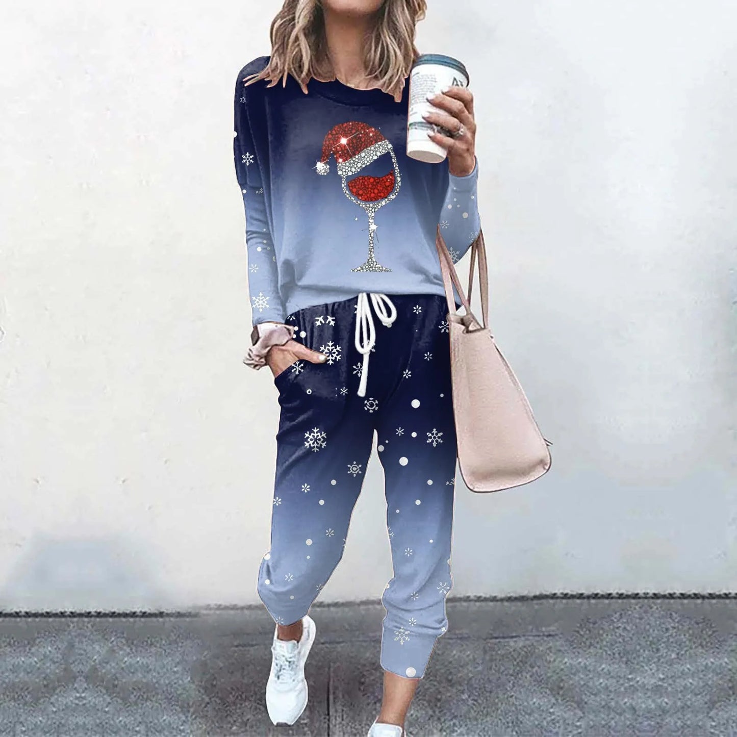 Maxy Hot Sale Christmas Print Set Trend Women'S Tracksuit Fashion Set Outfits Party Suit Long Sleeve Top +Pants Two-Piece Set