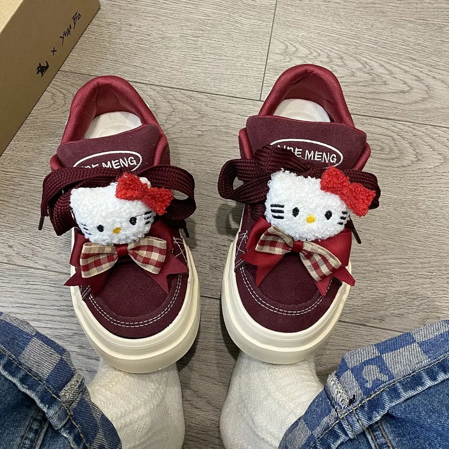 Maxy Hello Kitty Anime Kawaii Sanrio Ins Spring Autumn Fashion Board Shoes Cute Kt Cat Platform Canvas Shoes Ins Gifts for Girls