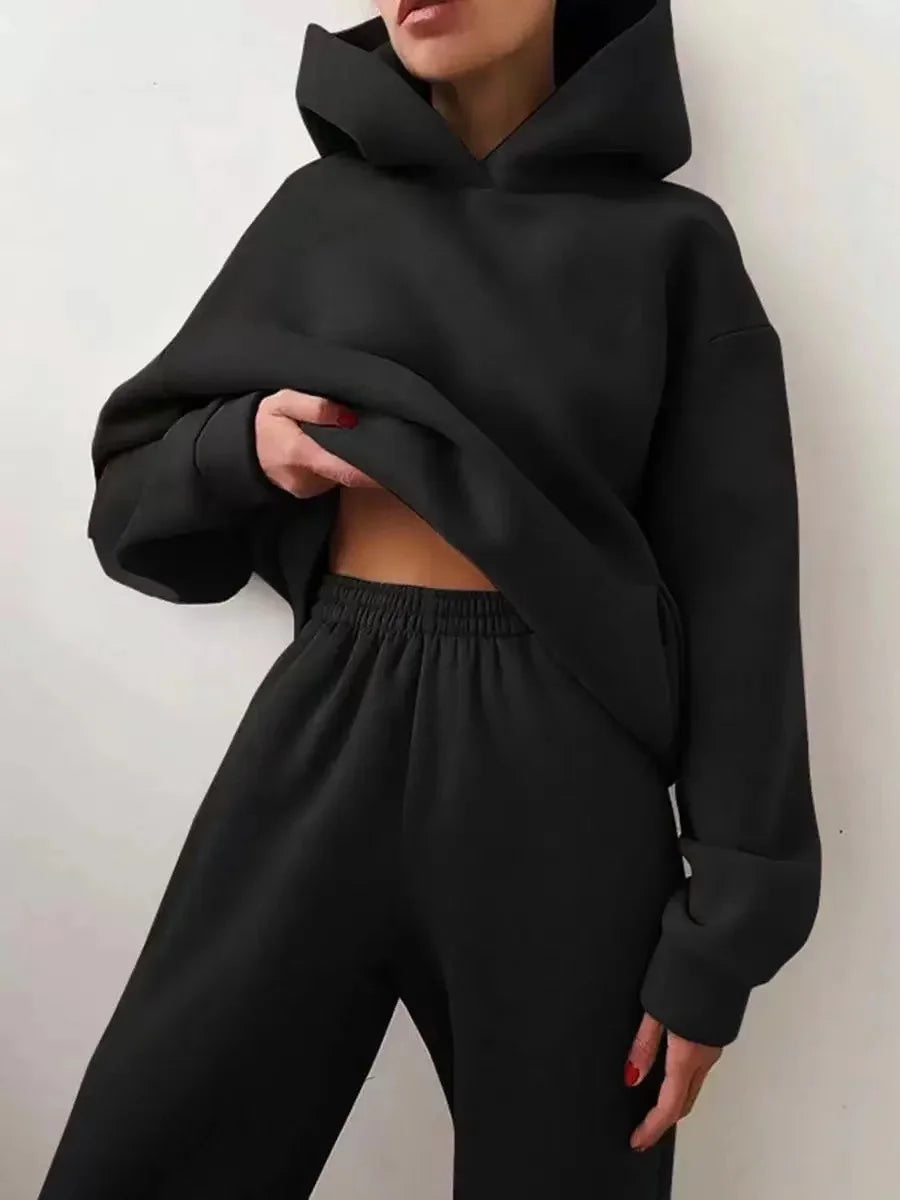 Winter Two Piece Sets Women Tracksuit Oversized Suit 2024 Autumn Trouser Suits Female Sweatshirt Solid Sports Hoodie Sportswear