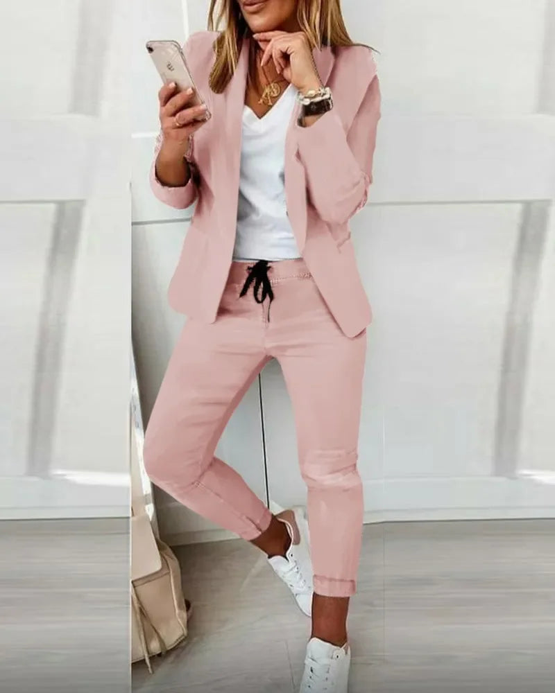 Maxy Spring Autumn Two Piece Sets Women Printted Elegant Blazer & Pants Set Outifits Fashion Tracksuits Casual Elegant Female Sets