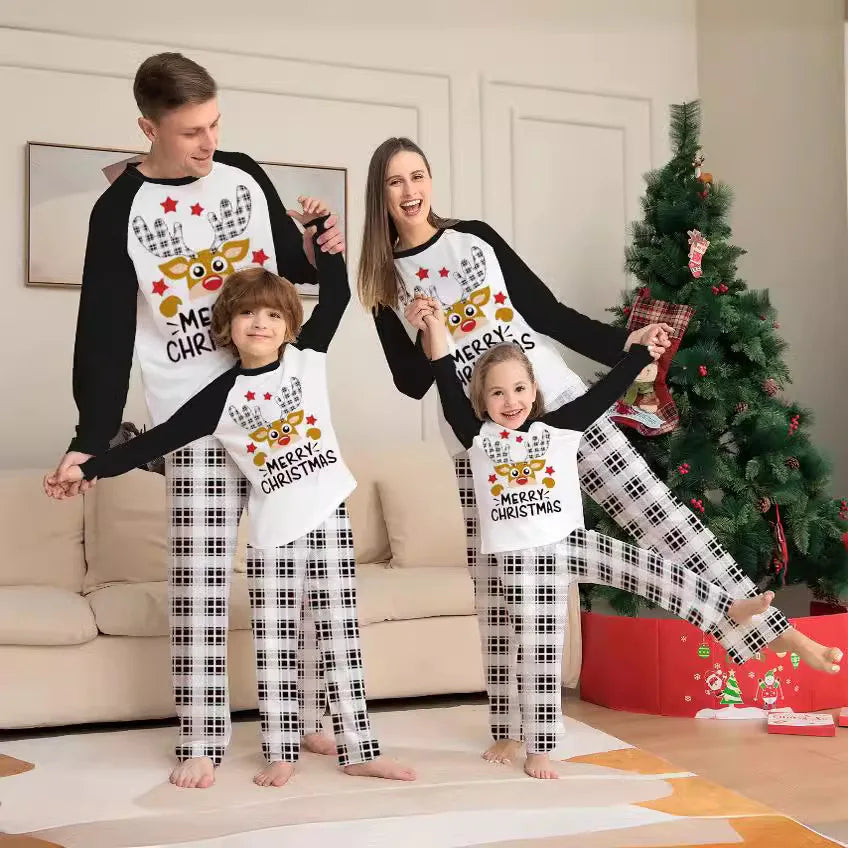 New plaid fawn print Christmas parent-child set European and American Max fashion deer head two-piece family pajamas