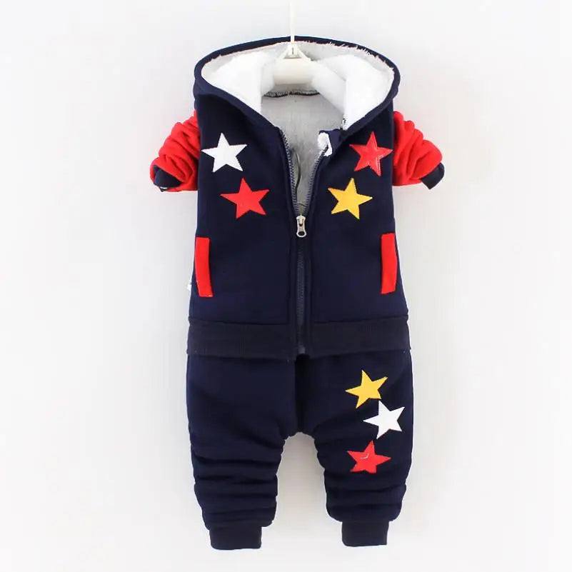 Maxy 2024 New Baby Boys Girls Christmas Cartoon Winter Hooded Plush Warm Vest Coat+Sweatshirt+Pants 3Pcs Infant Children Sports Suit