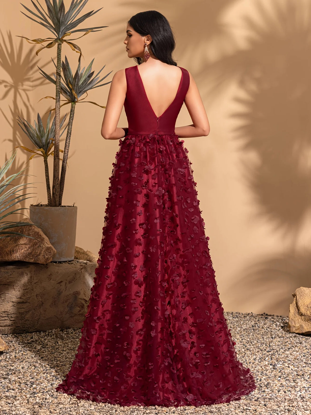 Maxy Satin round neck sleeveless flower embellishment A-line dress