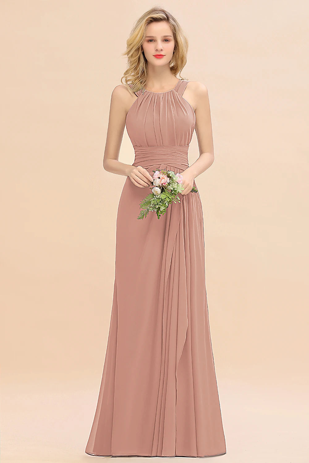 Amay Elegant Pleated Long Bridesmaid Dresses For Wedding Party Women Formal Chiffon Prom Evening Gowns Custom Made