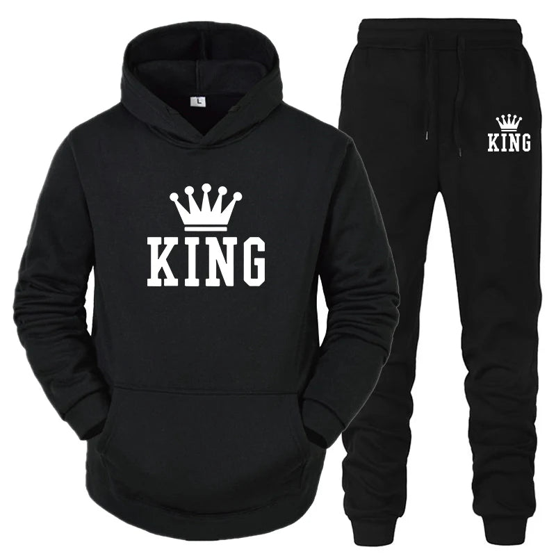 Maxy Hot Sale Couple Fashion Tracksuit King Queen Hoodies and Sweatpants High Quality Men Women Daily Casual Sports Jogging Suit