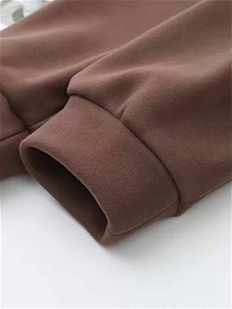 Maxy Plus Size Women's Clothing Autumn Winter Hoodies &Sweatshirts Hooded Long Sleeves Mixed color Warm Sweatshirt With Fleece Inside