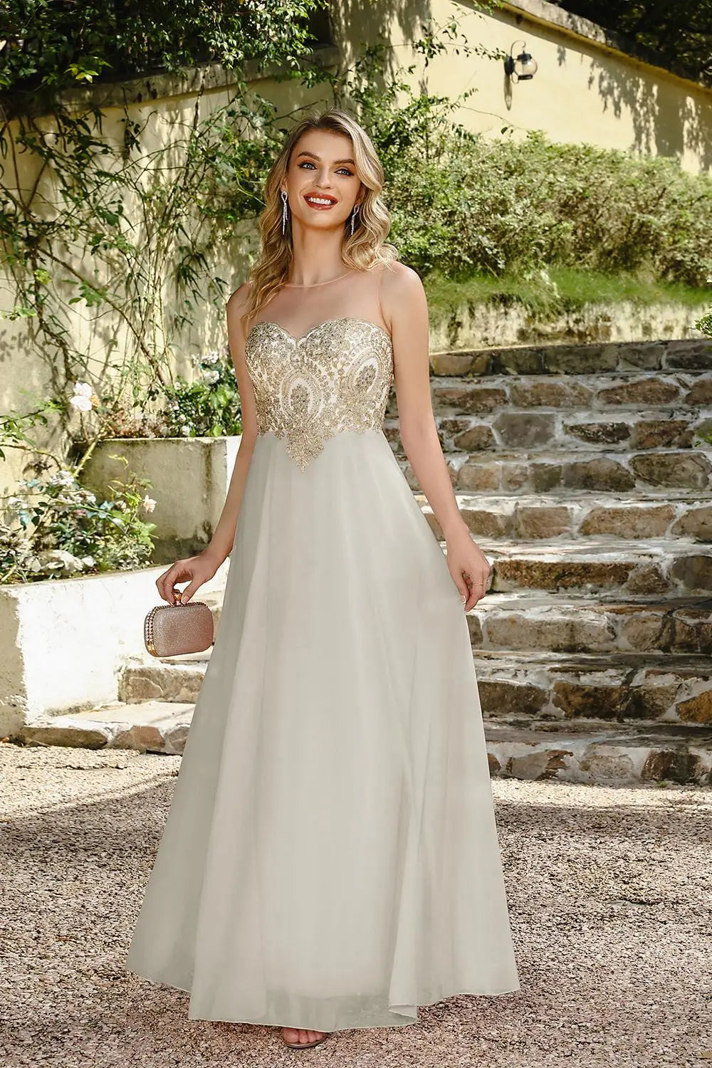 Maxy BABYONLINE Wedding Party Dress Long Lace Chiffon Evening Dresses Illusion A-line Sweetheart Beaded Elegant Formal Prom Gowns