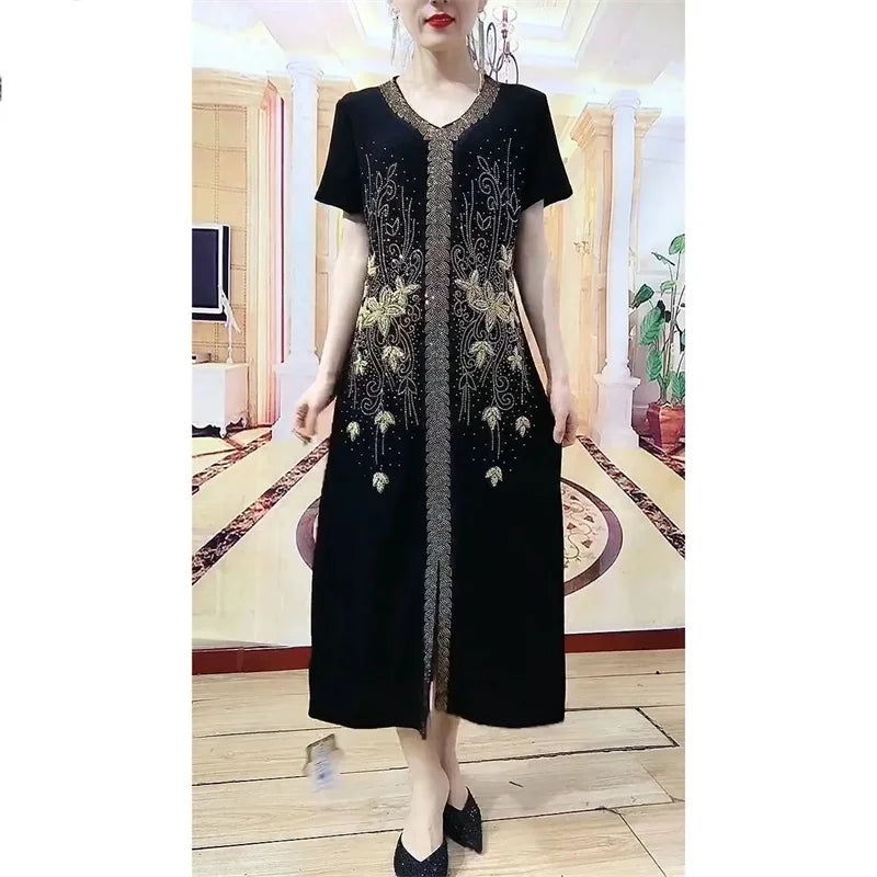 Maxy Female Fashion Sets Skirt Loose Slim Temperament Two-piece Dress Women High-end Heavy Industry Embroidery Rhinestones Dress