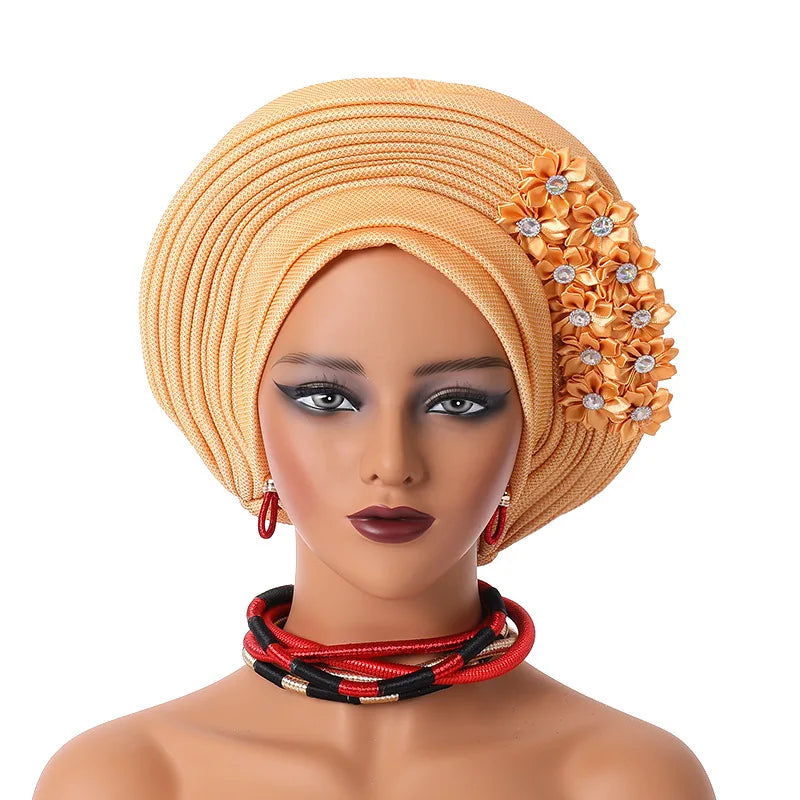 Maxy Gele Head tie Auto Gele Turban Head warp Already Made African Turban Cap Party Women Muslim Hijab Headscarf Bonnet Hat