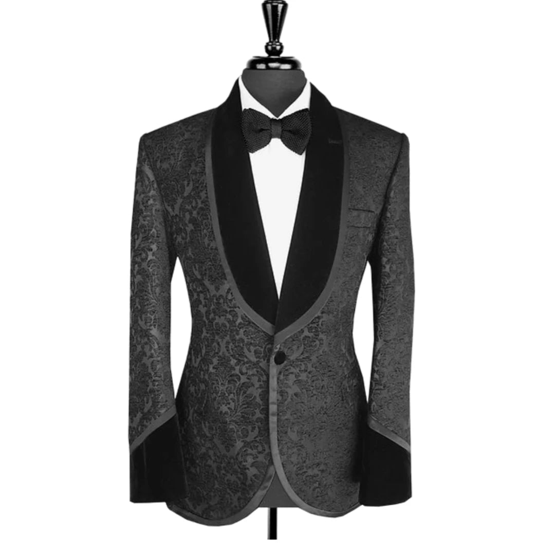 Visco Jacquad Men Suits for Wedding Groom Tuxedo Slim Fit Formal Business Blazer Banquet 2 Pieces Floral Suit Jacket with Pants