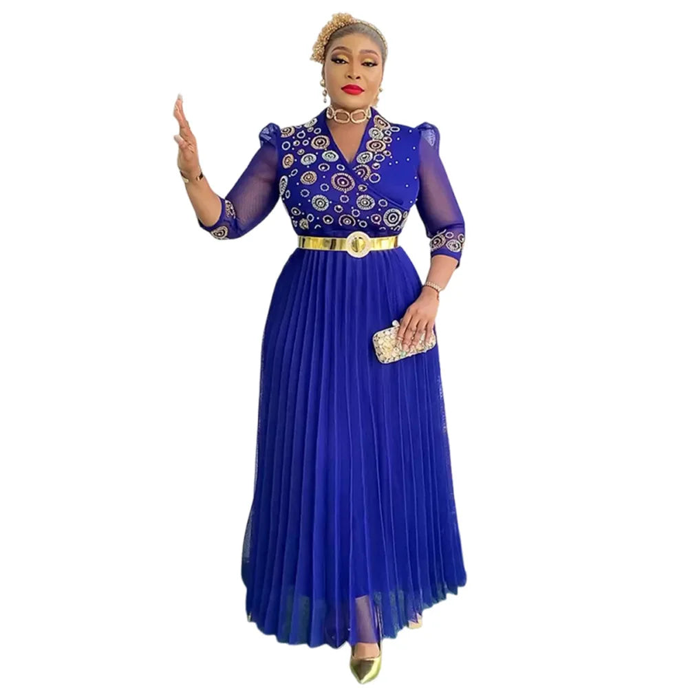 Amay High Quality African Prom Dress Luxury Plus Size Rhinestone Long Evening Dress