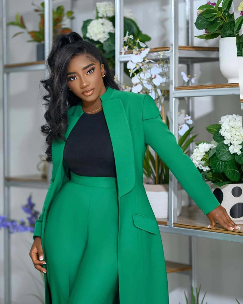 Maxy Streetwear Fashion X-Long Blazer Coat and Long Pants Suit 2 Two Piece Set for Women Spring African Work Business Outfits