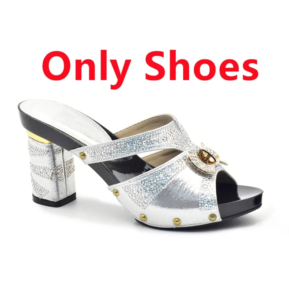 Maxy New Arrival African Matching Shoes and Bags in Women Nigerian Party Pumps Wedding Shoes Bride Wide Heels Women
