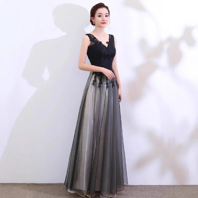 Maxy Black Sexy Suspender Dress New Dignified and Elegant Evening Party Host Appears Thin, Socialite Banquet Long Evening Dress