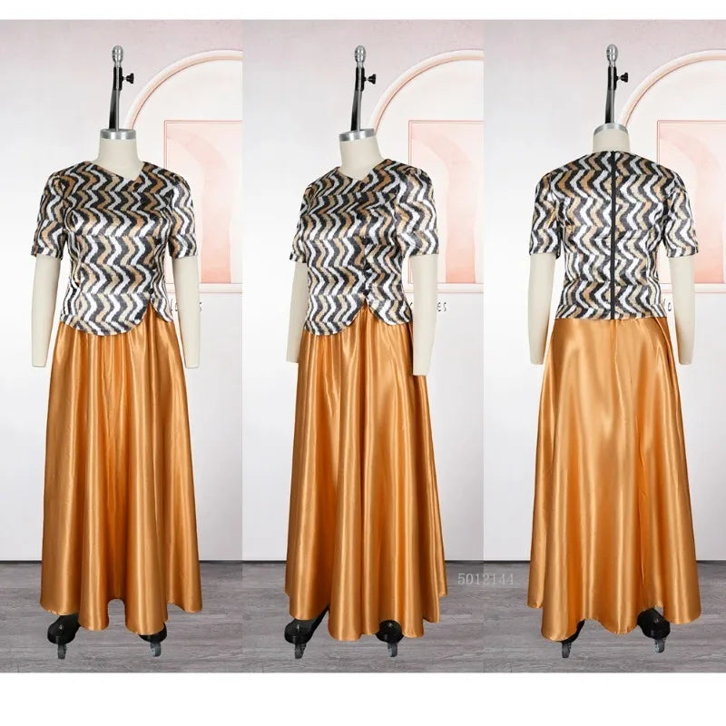 Maxy Women Plus Size 2PCS Clothes Party Maxy Robe Fashion Ankara Dashiki Top and Mini Skirt Dress African Work Wear