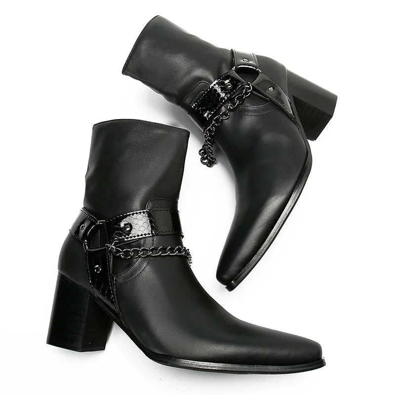 Maxy New pointed leather boots, high top workwear boots, British style enhanced high top men's boots, cowboy boots