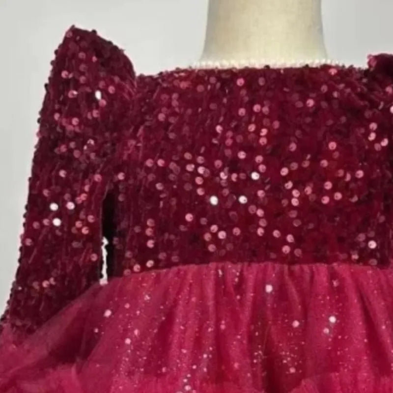Maxy Baby Girl Princess Christmas Sequins Tutu Dress Long Sleeve Infant Toddler Child Tulle Vestido Birthday Party Baby Clothes 1-12Y