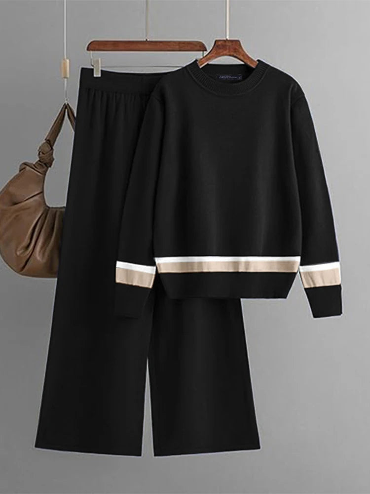 Maxy ZANZEA Casual Women Tracksuits Autumn Spring Long Sleeve Knitted Blouse Pant Sets Fashion Matching Sets Winter 2PCS Outfits