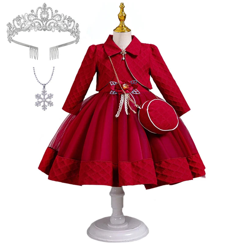 Babs 3Piece Fashion Girls Wedding Bridesmaid Full Sleeve Coat + Dress + Bag Clothing Set Formal Occasion Children's Communion Dresses