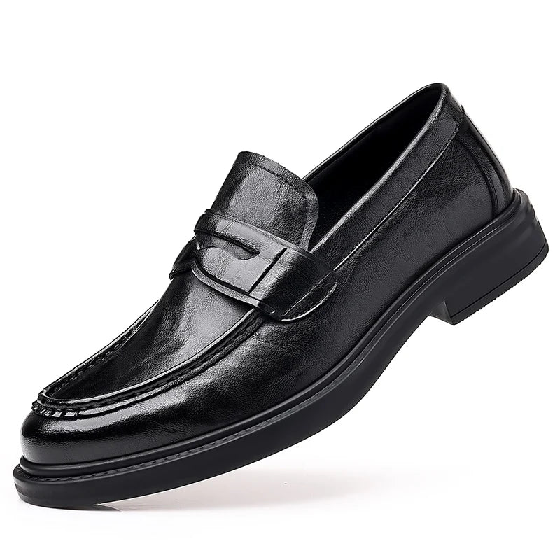 Visco Italian High-end Leather Slip-on Shoes Men's Business Dress Square Toe British Slip-On Formal Casual Loafer Oxford Shoes Wedding