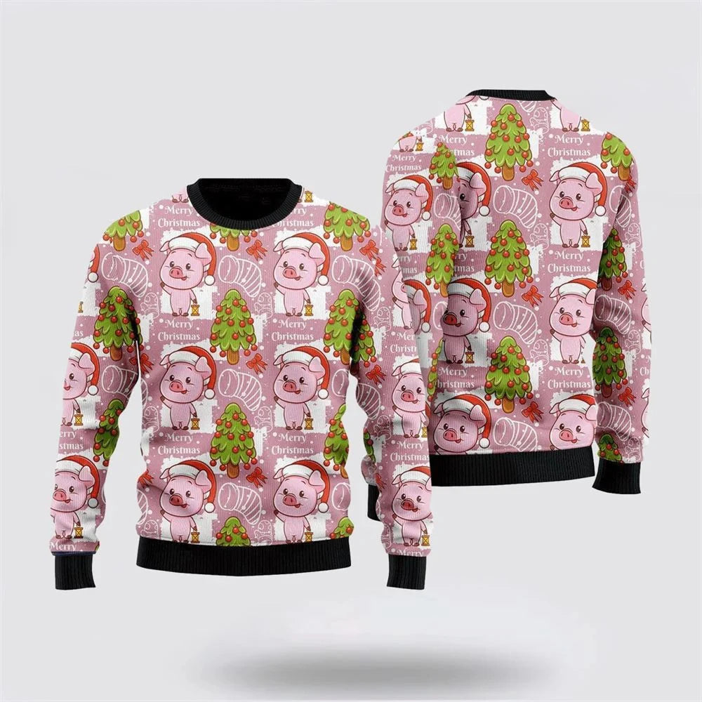 Maxy Cute Pig Graphic Unisex Ugly Christmas Sweater For Men Women Clothes Harajuku Fashion Male Streetwear Casual Man Y2k Pullovers