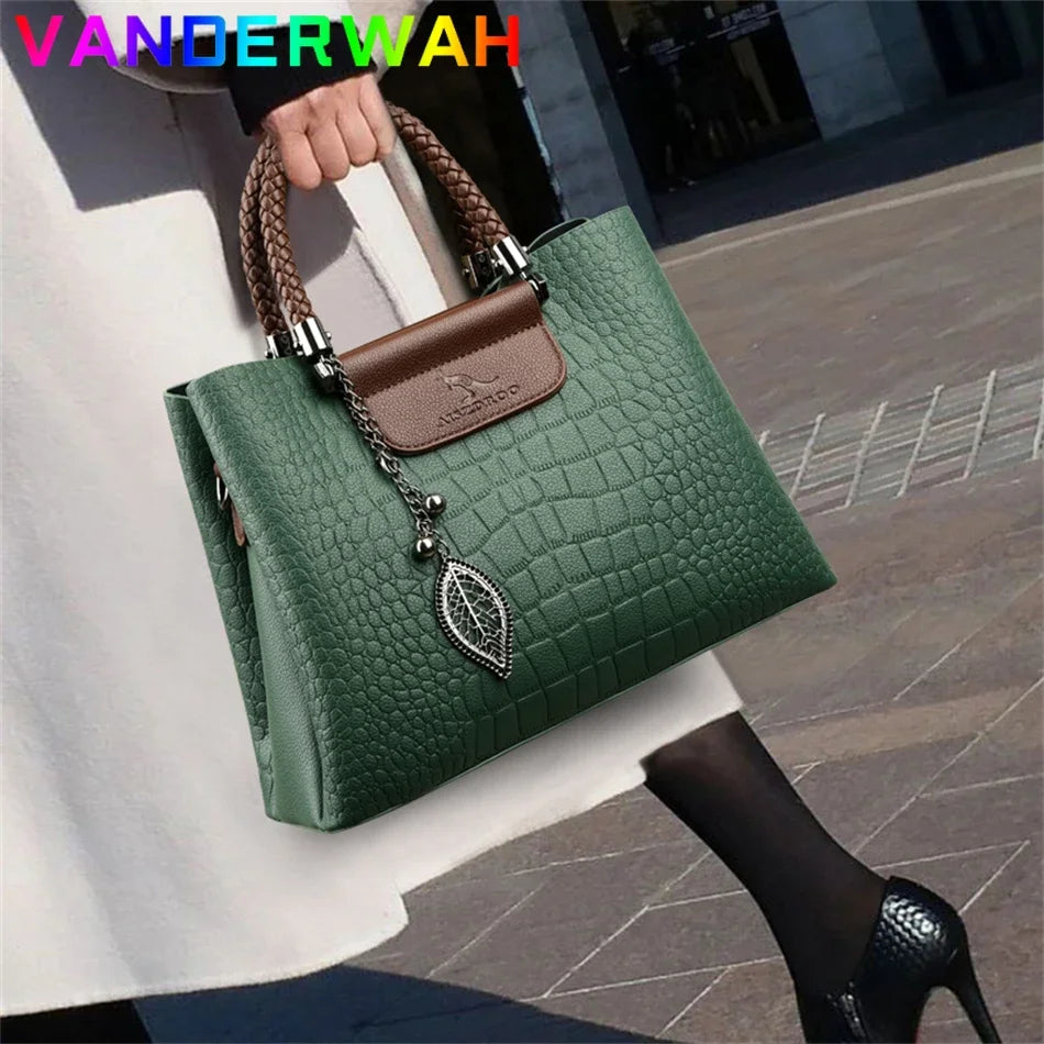 Maxy Genuine Brand Leather 3 Layers Alligator Crossbody Bag for Women Female Shoulder Messenger Sac Luxury Designer Ladies Handbags