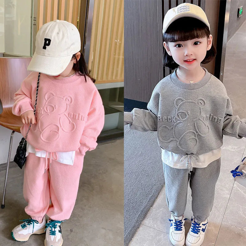 Maxy New Kids Suits Boys Girls Warm Casual Set Children's Sports Long-Sleeved Top Pants 2Pcs Set Baby Cute Sweatshirt Outfit