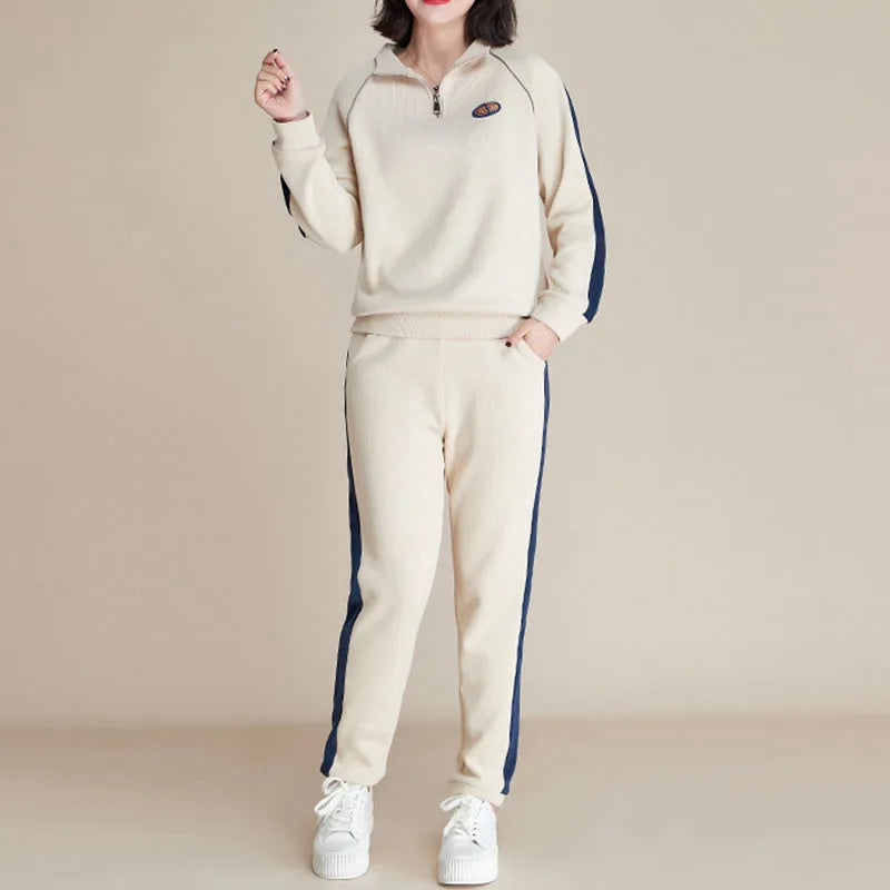 Maxy Women Cloting Sets Sweatshirt+Pants 2Pcs Sports Suit Spring Autumn Fashion Streetwear Zipper Outfit Female Casual Tracksuit