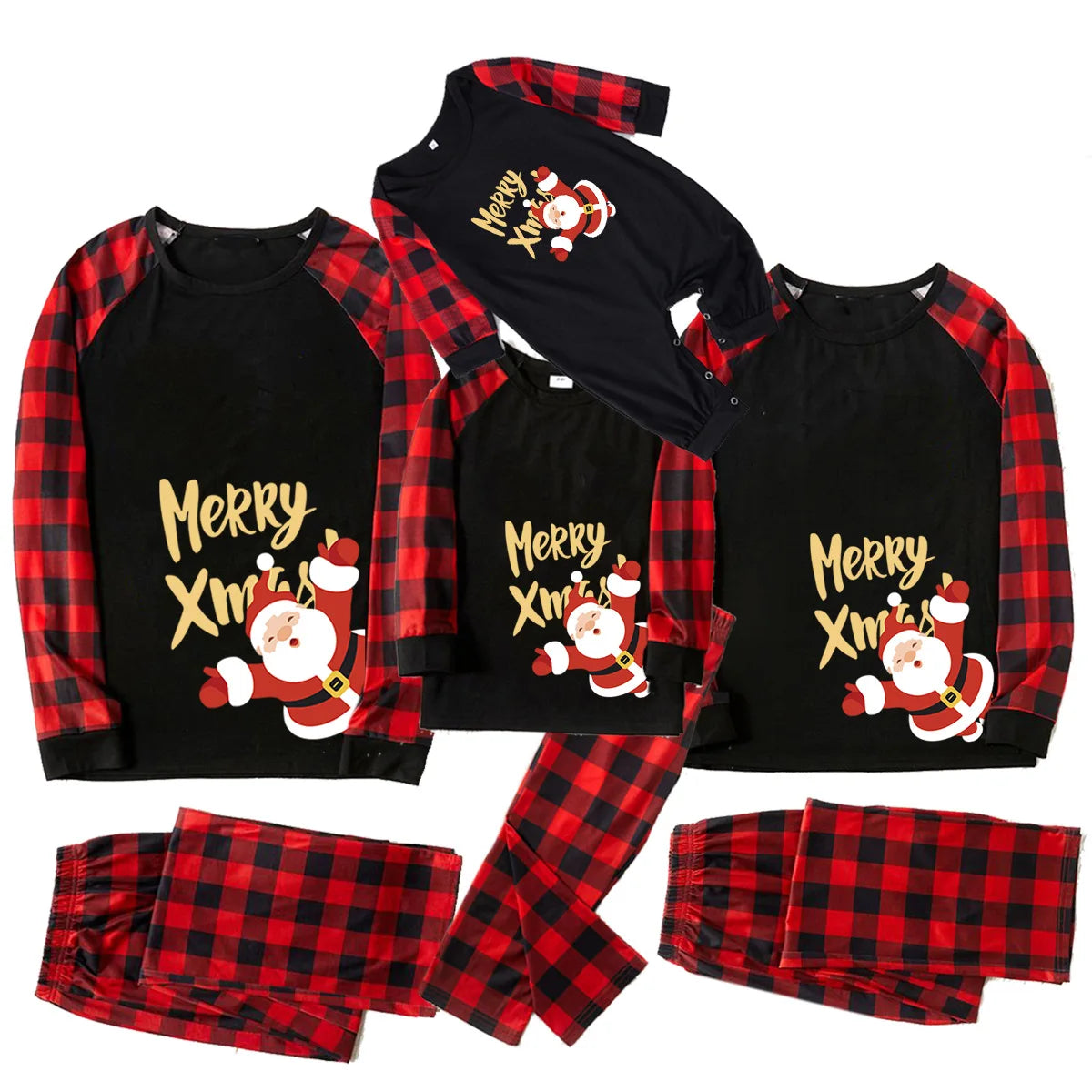 Momsey 2024 Christmas Matching Pajamas Set Merry Xmas Print Plaid Boys Girls Clothing Sets Soft Loose Sleepwear Family Look Clothes Pjs