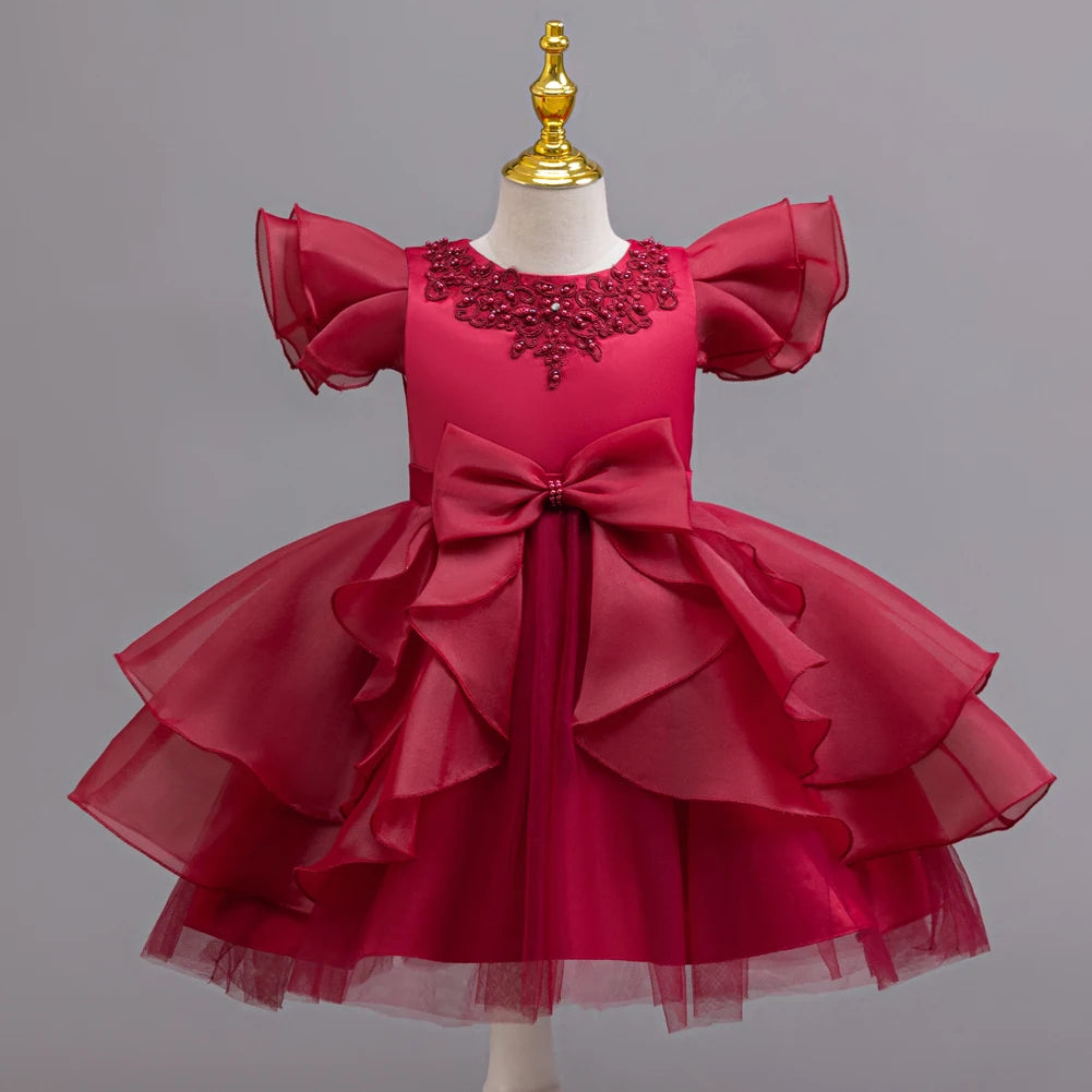 Maxy Princess dress; evening dress; bow puffy dress; stage performance dress; hostess dress; flower girl dress;
