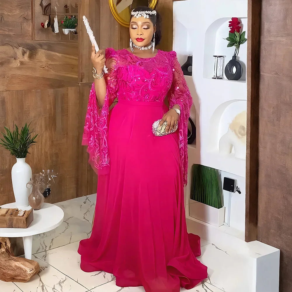 Maxy Plus Size Evening Dresses for Women African Luxury Solid Gown Elegant Turkey Wedding Party Long Dress Ankara Ladies Clothing