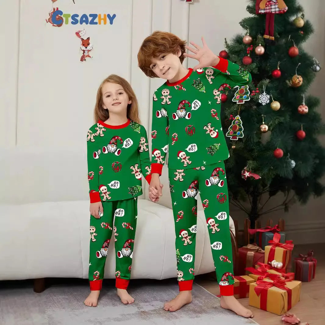 New green cross-border Christmas parent-child outfit Christmas children crutch print fashion home wear pajamas set