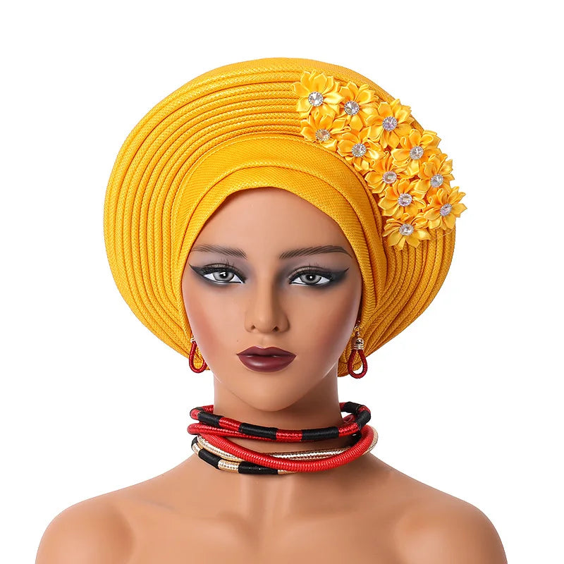 Maxy Gele Head tie Auto Gele Turban Head warp Already Made African Turban Cap Party Women Muslim Hijab Headscarf Bonnet Hat
