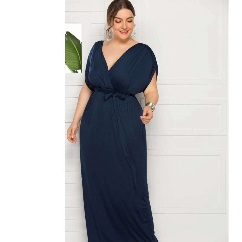 Maxy dress Long Plus Size Evening Party Dress V Neck Stretchy White Vestido Robe de Soiree Wedding Guest Dress LMT-FP3310