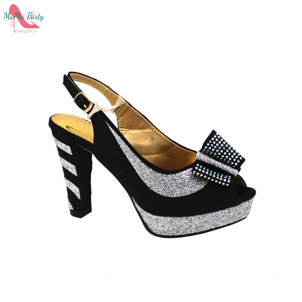 Momsey 2024 Specials Design Black Color Nigerian Women Shoes and Bag Set High Quality Slingback Sandals with Appliques for Wedding