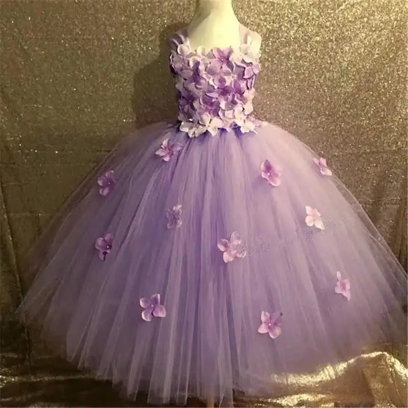 Maxy Girls black Flower Petals Tutu Dress Kids Crochet Tulle Dress Ball Gown Children Birthday Wedding Party Costume Evening Dress