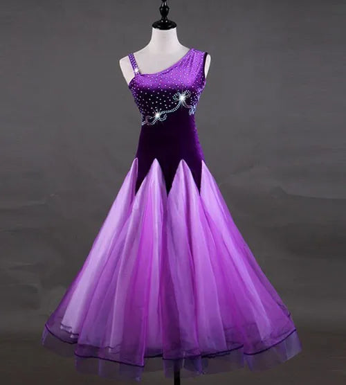 Maxy Waltz Ballroom Competition Dress Practice Wear Dance Performance Stage Costume Evening Party Gowns Rhinestones Big Swing