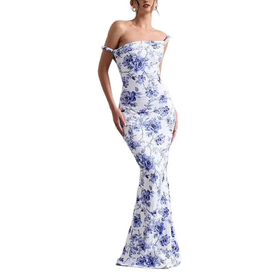 Dress Women Leopard Print Twist Knot Straps Dresses Spring Summer Off Shoulder Slim Fit Bodycon Evening Party Maxi Gown