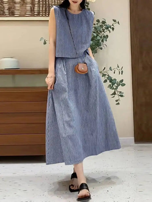 Maxy 2PCS Women Elegant Matching Sets ZANZEA Summer Sleeveless Blouse Dress Sets 2pcs Holiday Outfits Fashion Work Tracksuits