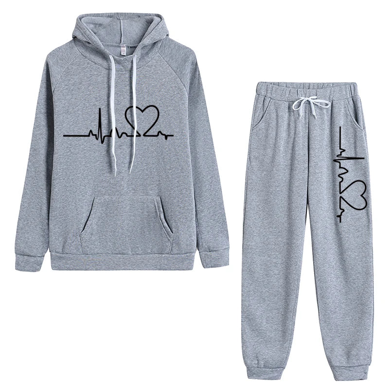 Zay Women's 2-piece Set, Hooded Sweatshirt and Printed Pants, Running Sportswear, Girls' Warm Sportswear, Autumn And Winter