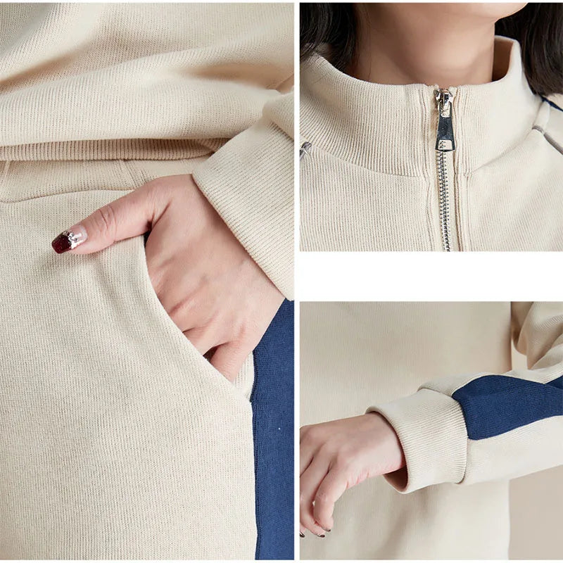 Maxy Women Cloting Sets Sweatshirt+Pants 2Pcs Sports Suit Spring Autumn Fashion Streetwear Zipper Outfit Female Casual Tracksuit