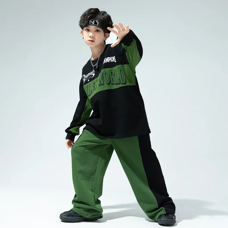 Maxy Kids Hip Hop Clothing Oversized Sweatshirt Top Purple Casual Wide Sweat Pants for Girl Boy Jazz Streetwear Dance Costume Clothes