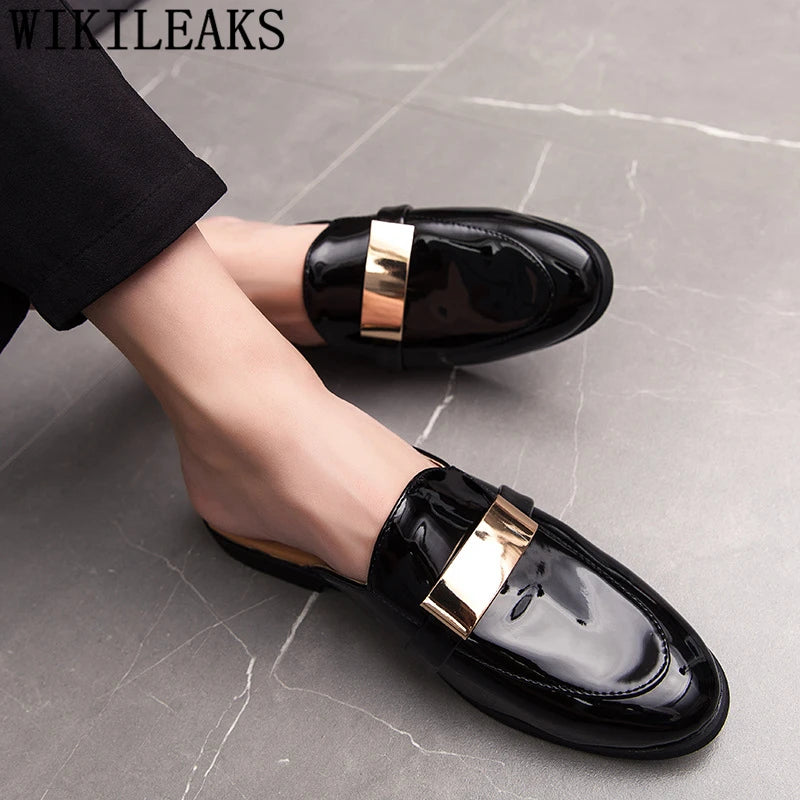 Maxy Black Half Shoes For Men Patent Leather Mens Shoes Casual Luxury Shoes Men Fashion Zapatos Charol Hombre Erkek Deri Ayakkabi
