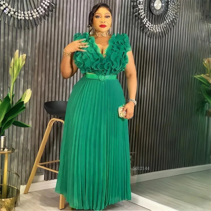 Amay Women Plus Size Clothes Luxury Wedding Party Maxy Fashion Dress Evening Gown Three-dimensional Ruffles Robe Dress