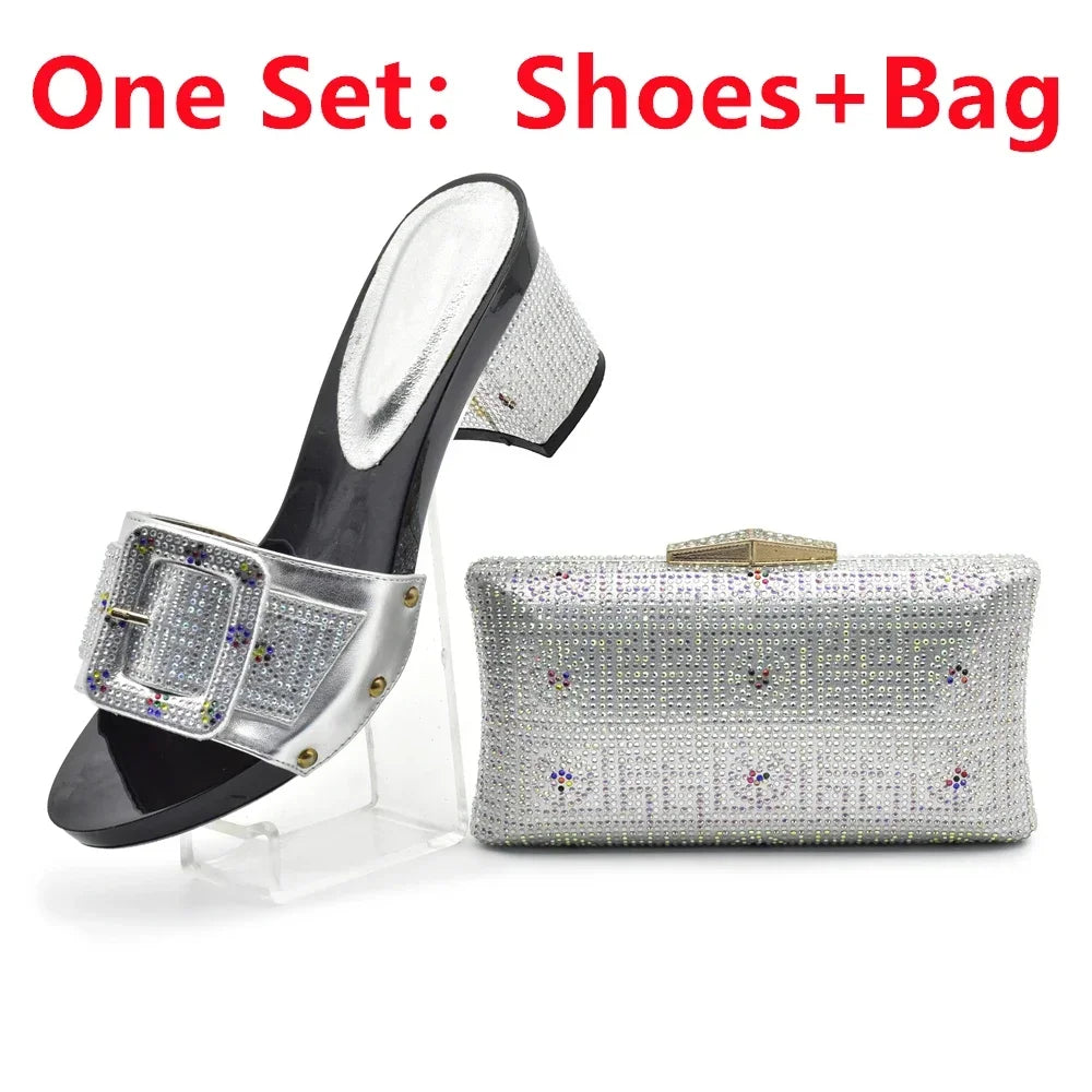 Maxy New Design Italian Matching Shoes and Bag Set Ladies Italian Shoes and Bag Set Decorated with Rhinestone Nigerian Women Pumps